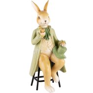 Dekoratief | Bunny zittend m/hoed, groen, resina, 8x8x19cm | A240118