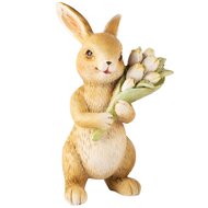 Dekoratief | Bunny m/bloemen staand, bruin/geel, resina, 7x6x11cm | A240128