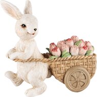 Dekoratief | Bunny m/bloemenkar, roze/bruin, resina, 11x5x11cm | A240129