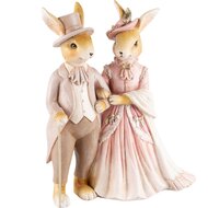 Dekoratief | Koppel bunny&#039;s m/hoed, roze/bruin, resina, 16x7x20cm | A240131