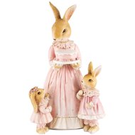 Dekoratief | Bunny mama/kids m/taart, roze, resina, 12x9x20cm | A240132
