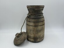 Nepalese kruik pot met deksel &amp; touw hout vintage bruin 37 cm x 17 cm | Stoer &amp; Sober | 585544 | Home Sweet Home