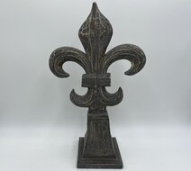 Ornament Franse lelie op voet groot vintage grijs bruin geschuurd hout 46 x 27,5 x 14 cm | 139178 | Home Sweet Home | Stoer &amp; Sober Woonstijl
