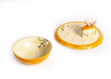 Kaasbordje met muis aardewerk 24 cm geel grijs | KA019 | Piccobella Italiaans Servies
