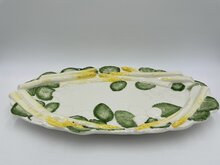 Grote ovale aspergeschaal met reli&euml;f groen geel blaadjes 47 x 28 cm | AS02GEEL | Piccobella