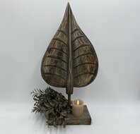 Ornament hout blad op voet vintage bruin groot 47 x 24 x 10 cm | 399308 | Home Sweet Home | Stoer &amp; Sober Landelijke Woonstijl