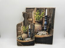 Decoratie broodplank met print Nepalese pot kandelaar &amp; kwarteleitjes 64,5 cm x 34  cm touw maat XL | Stoer &amp; Sober | 128197 | Home Sweet Home