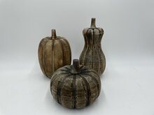 Decoratie set van 3 pompoenen hout bruin zwart | 70043 | Home Sweet Home | Landelijke Woonstijl