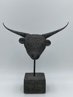 Decoratiebeeld hoofd Schotse hooglander op voet sokkel steen grijs 32,5 x 31,5 cm | 65487 | Home Sweet Home | Stoer & Sober