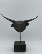 Decoratiebeeld hoofd Schotse hooglander op voet sokkel steen grijs 32,5 x 31,5 cm | 65487 | Home Sweet Home | Stoer & Sober