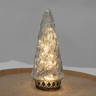 Clayre &amp; Eef | Kerstdecoratie Kerstboom met LED Zilverkleurig &oslash; 11x24 cm | 6GL4572ZI