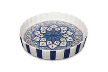 Quicheschaal taartvorm Shebka serveerschaal handgemaakt &Oslash; 24 rond blauw wit | QU.SH.30 | Dishes &amp; Deco