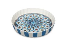 Quicheschaal taartvorm Turquoise blue fine serveerschaal handgemaakt &Oslash; 24 rond blauw wit | QU.TF.30 | Dishes &amp; Deco