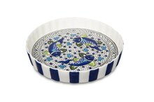 Quicheschaal taartvorm Poisson serveerschaal handgemaakt &Oslash; 24 rond blauw wit vissen | QU.PO.30 | Dishes &amp; Deco