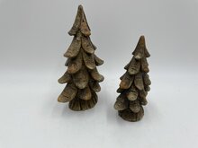 Set van 2 bomen polystone houtlook klein groot kerstboom 20,5x12/16x10 cm bruin | HSH129131 | Stoer &amp; Sober Woonstijl