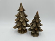 Set van 2 bomen polystone houtlook klein groot kerstboom 20,5x12/16x10 cm bruin | HSH129131 | Stoer &amp; Sober Woonstijl