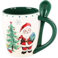 Dekoratief | Mok m/lepel m/santa, dolomiet, wit/groen, 14x9x10cm | A245037