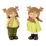 Dekoratief | Winterkindje staand m/muts, groen, resina, 7x4x14cm, set van 2 stuks | A245107