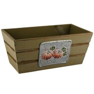 Dekoratief | Bakje &#039;Pumpkins&#039;, groen, hout/metaal, 29x16x12cm | A245192