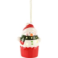 Dekoratief | Hanger sneeuwman, rood/wit, LED, keramiek, 8x7x11cm | A245235