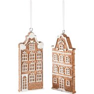 Dekoratief | Hanger huisje, bruin/wit, resina, 5x1x13cm, set van 2 stuks | A245405