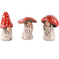 Dekoratief | Paddenstoelgnoompje rood/wit, keramiek, 7x6x12cm, set van 3 stuks | A245428