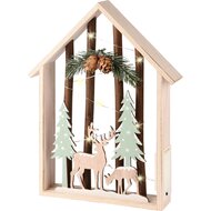 Dekoratief | Wanddeco huisje m/rendier, naturel, hout, 21x4x29cm | A245595