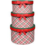 Dekoratief | Set 3 dozen rond m/strik &#039;Classic Check&#039;, 21x21x13cm | A245698