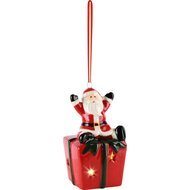 Dekoratief | Hanger santa op cadeautje, dolomiet, LED, 6x6x10cm | A245758