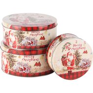 Dekoratief | Set 3 dozen rond &#039;Classic Santa&#039;, rood, metaal, 20x20x9cm | A245770