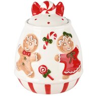 Dekoratief | Bewaarpot m/cookies, wit/groen/rood, keramiek, 11x11x14cm | A245792