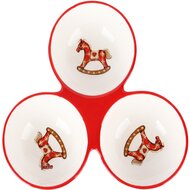 Dekoratief | Trio bowls m/schommelpaardje, wit/rood, dolomiet, 20x19x7cm | A245978