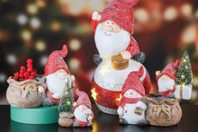 Dekoratief | Santa m/boompje/cadeautje, keramiek, LED, 11x6x11cm, set van 2 stuks | A245996