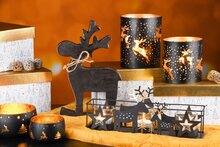 Dekoratief | Set 2 theelichthouders &#039;Deer Tree&#039;, zwart/goud, metaal, 10x10x6cm | A248148