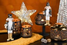 Dekoratief | Set 2 Waxinelichthouders &#039;Joyeux No&permil;l&#039;, zwart/goud, metaal, 13x13x10cm | A248203