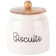 Dekoratief | Bewaarpot &#039;Biscuits&#039;, wit/zwart, hout/metaal, 16x16x17cm | A248226