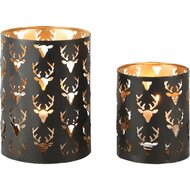 Dekoratief | Set 2 Waxinelichthouders &#039;Lovely Deer&#039;, zwart/goud, metaal, 13x13x18cm | A248265