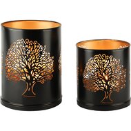 Dekoratief | Set 2 Waxinelichthouders &#039;Zen Tree&#039;, zwart/goud, metaal, 16x16x21cm | A248319