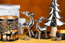 Dekoratief | Set 2 Waxinelichthouders &#039;Grazing Deer&#039;, zwart/goud, metaal, 16x16x21cm | A248320