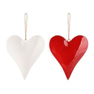 Dekoratief | Hanger hart, rood/wit, metaal, 10x2x10cm, set van 2 stuks | A248460