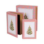 Dekoratief | Set 3 boekdozen &#039;Christmas Tree&#039;, hout, 27x22x7cm | A249032