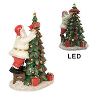 Clayre &amp; Eef | Decoratie kerstman met  boom groen LED 15x10x22 cm | 6PR4179