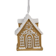 Clayre &amp; Eef | Decoratie hanger huisje Bruin Wit 6x4x7 cm | 6PR4213