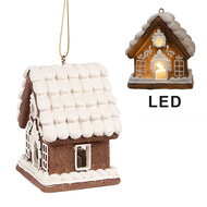 Clayre &amp; Eef | Decoratie hanger huisje met LED Bruin 8x6x9 cm | 6PR4361