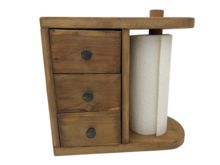 Keukenrolhouder hout bruin met 3 lades staand of ophang muur 28,5 x 30 cm | 546596 | Home Sweet Home | Stoer &amp; Sober Woonstijl