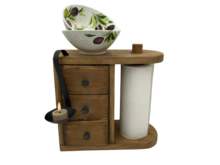 Keukenrolhouder hout bruin met 3 lades staand of ophang muur 28,5 x 30 cm | 546596 | Home Sweet Home | Stoer &amp; Sober Woonstijl