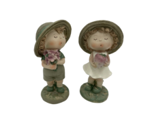 Set van 2 decoratiebeeld jongen meisje 16 x 7 cm groen polyresin | 6499443-2 | Home Sweet Home