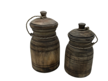 Nepalese kruik pot klein met deksel &amp; touw hout vintage bruin 26 x 14 cm | Stoer &amp; Sober | HSH11068 | Home Sweet Home