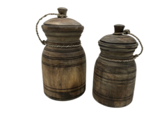 Nepalese kruik pot klein met deksel &amp; touw hout vintage bruin 26 x 14 cm | Stoer &amp; Sober | HSH11068 | Home Sweet Home