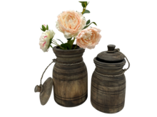 Nepalese kruik pot klein met deksel &amp; touw hout vintage bruin 26 x 14 cm | Stoer &amp; Sober | HSH11068 | Home Sweet Home